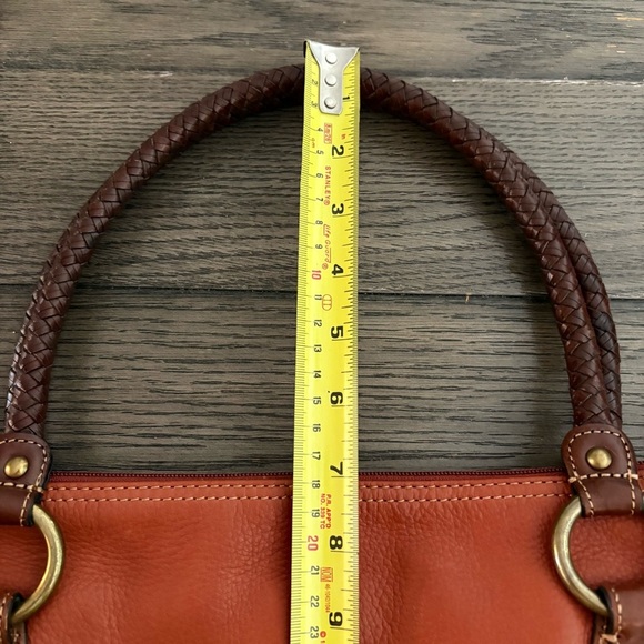 Fossil Orange Brown Genuine Leather Hobo Shoulder Handbag Purse Braided Strap - Picture 10 of 12